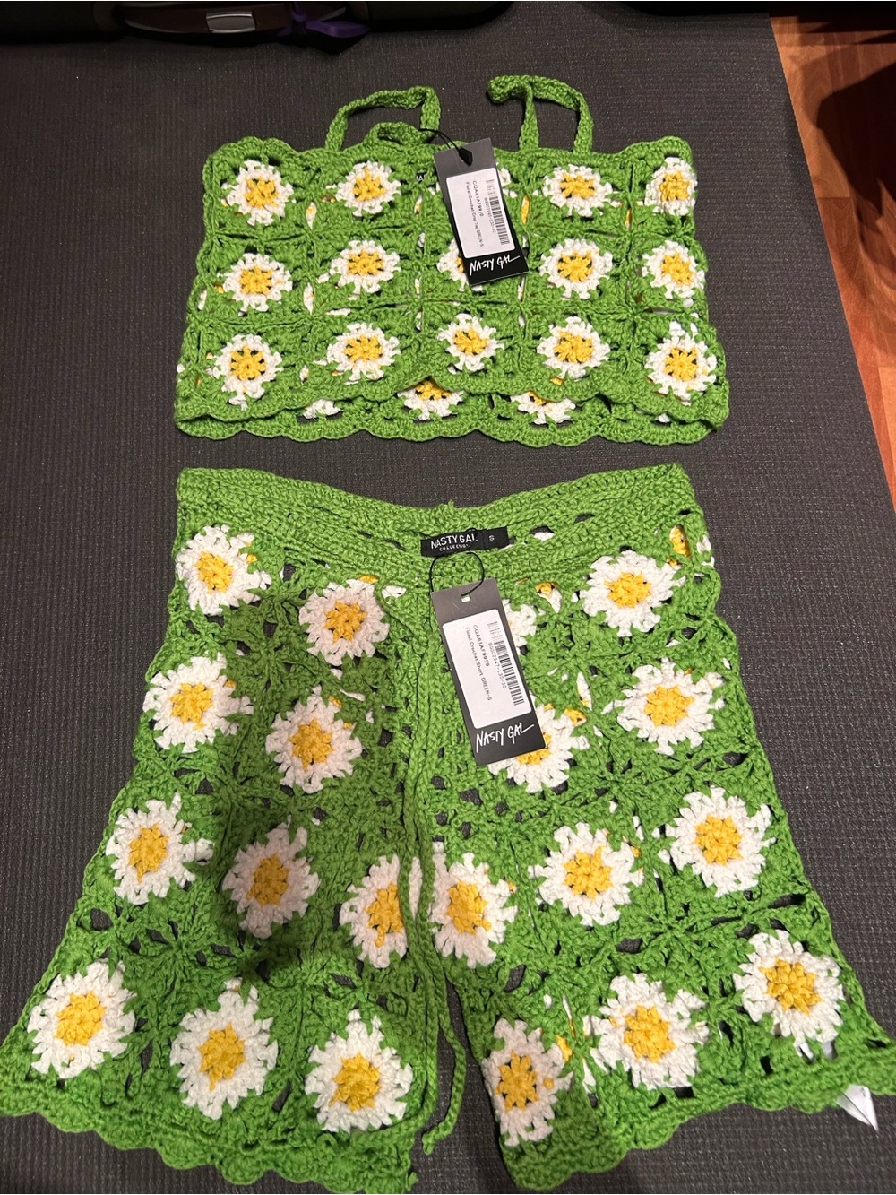 Nasty Gal Bright Green Crochet Daisy Shorts